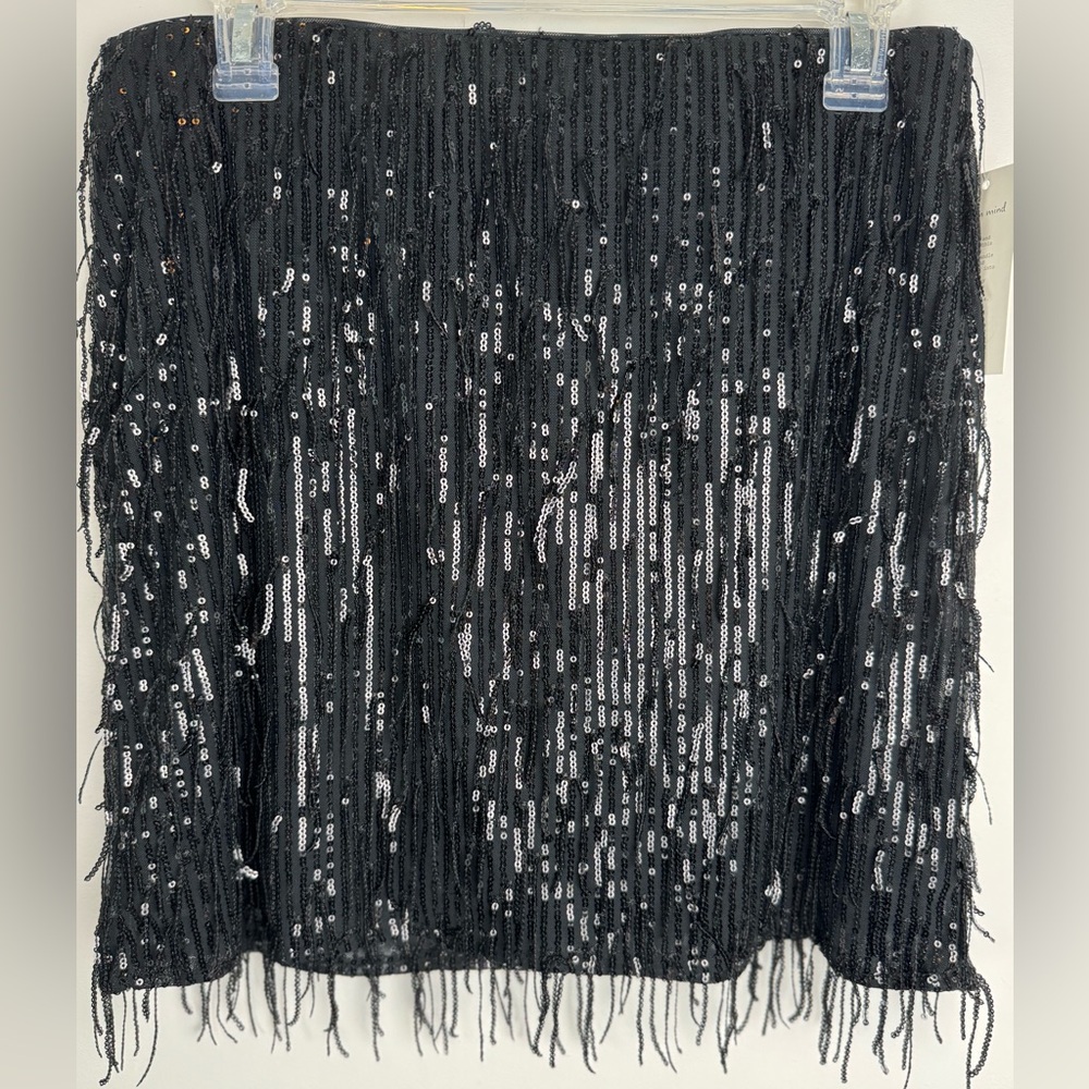 NWT A New Day Black Sequin Fringe Mini Skirt Stretch Waist Medium